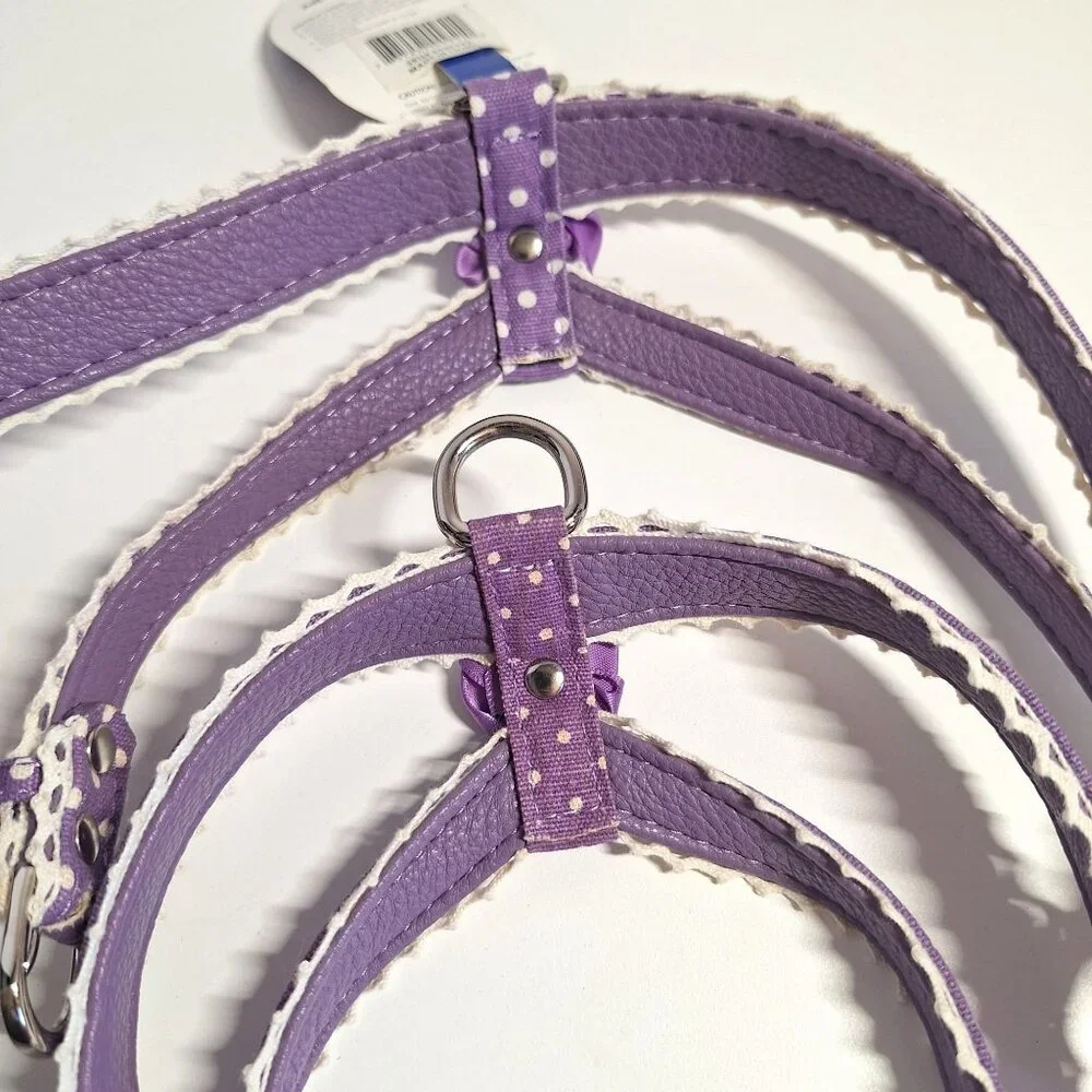 X-Small Purple Polka Dot Dog Harness Top Paw Flower Accents 2 Lot Lavender Pearl